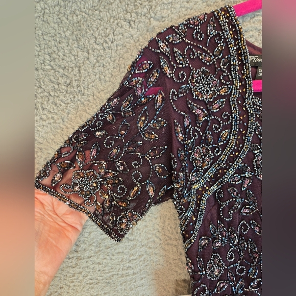 Pisarro Nights Maxi Gown Womens Sz 4 Red Wine Bead Bodice Lined Chiffon Overlay - Picture 5 of 16